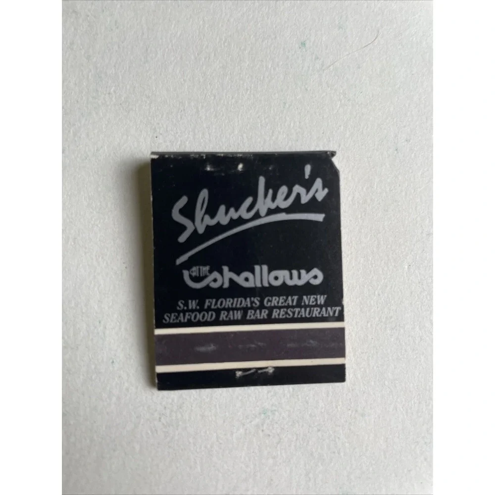 Vintage Matchbook Cover   The Shallows Restaurant ‎  Ft Myers, Fla Black Grey